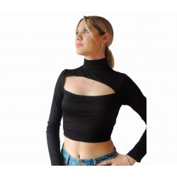 Crop Top de Manga Larga Negro