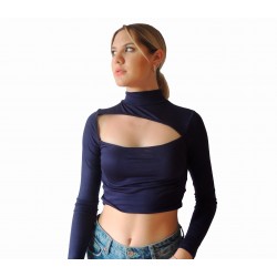 Crop Top de Manga Larga Azul