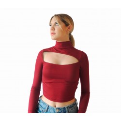 Crop Top de Manga Larga Vino